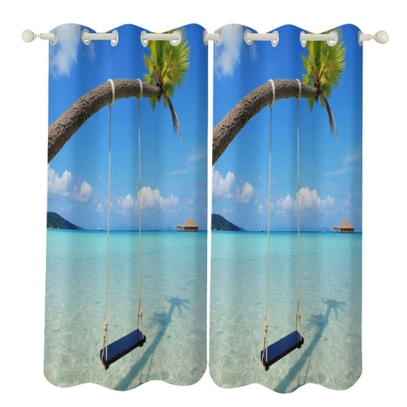 Swing on Tropical Beach Window Blackout Curtain 3d Printed Blackout Curtain Bedroom Living Room Hotel Window 2 Panel Shade