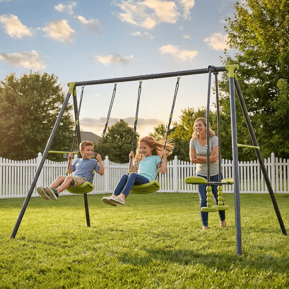 Swing seesaw Set, Outdoor Playground Heavy Duty Children Swing Sets with 2 Swing and 1 seesaw for Backyard, 440 lbs Capacity