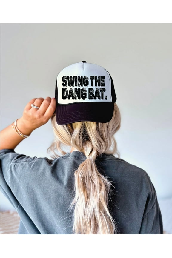 Designs- Swing the Dang Bat Black and White Unisex Foam Trucker Hat