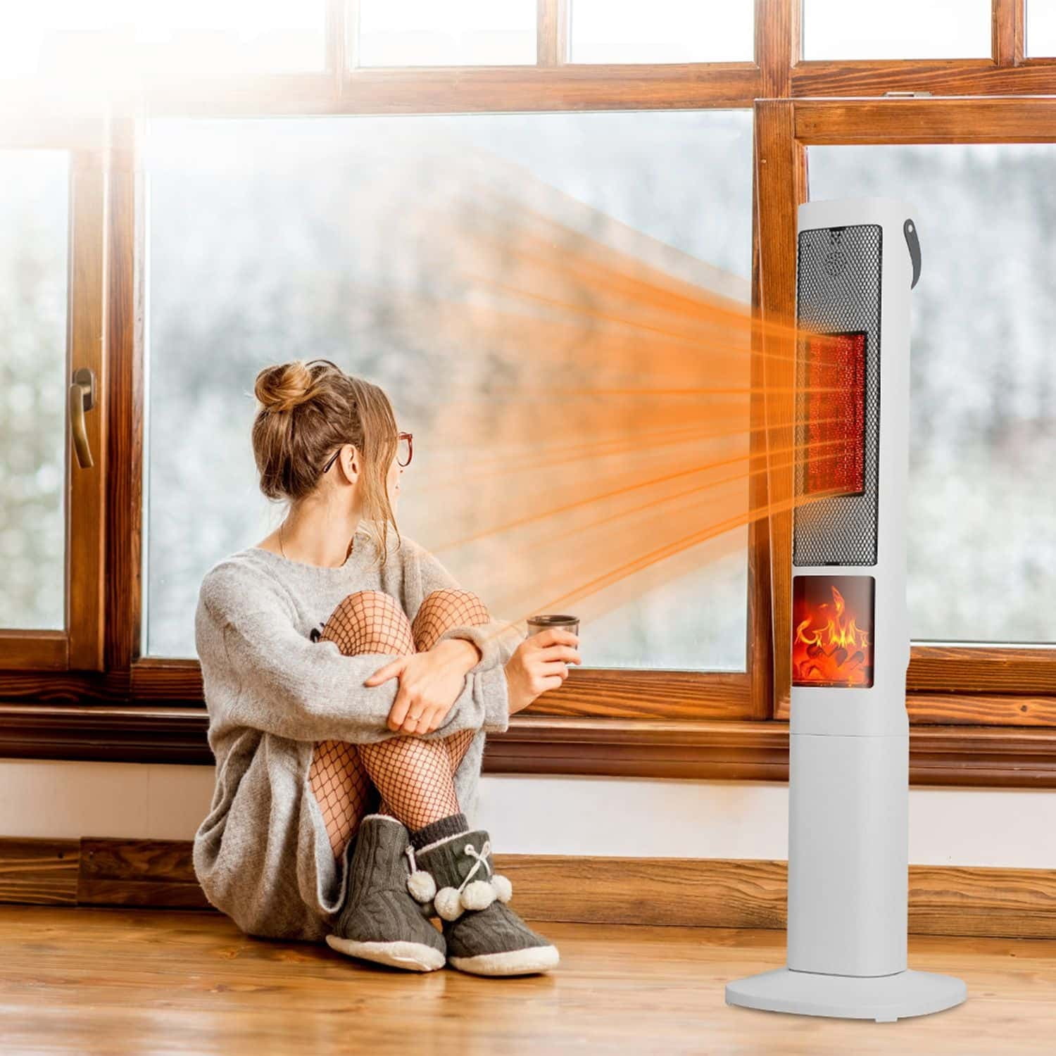 Swing-type Tower Heater, Indoor Heating Tower, White Silent Heater 
