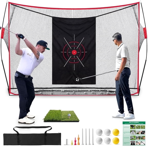 SwingRex 10x7ft Golf Net with Mat for Backyard Driving & Swing Practice