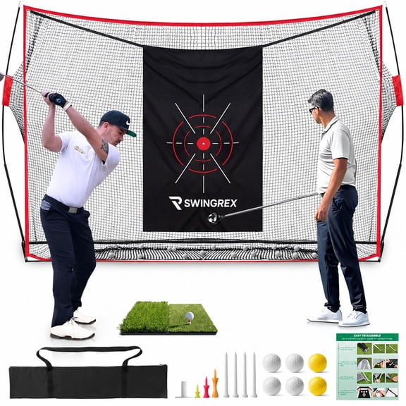 SwingRex 10x7ft Golf Net with Mat for Backyard Driving & Swing Practice for Real Ball