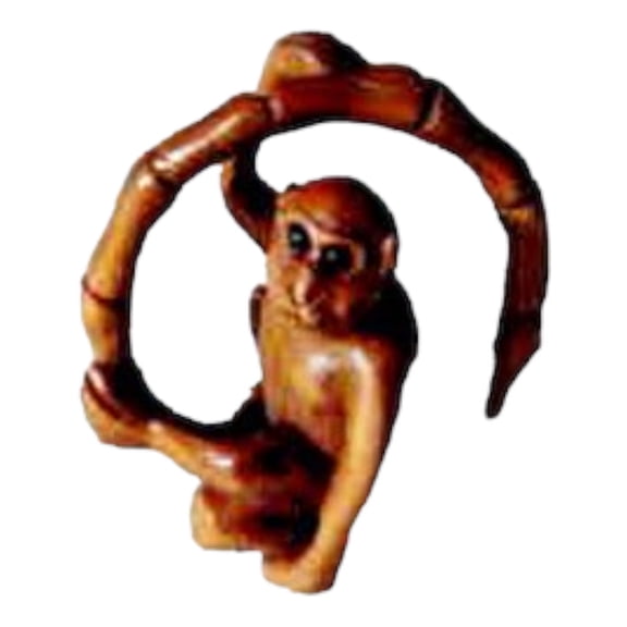 Swingin Carved & Signed Boxwood Monkey Ojime/Netsuke Bead | 22x21x11m | Brown | 1 Beads