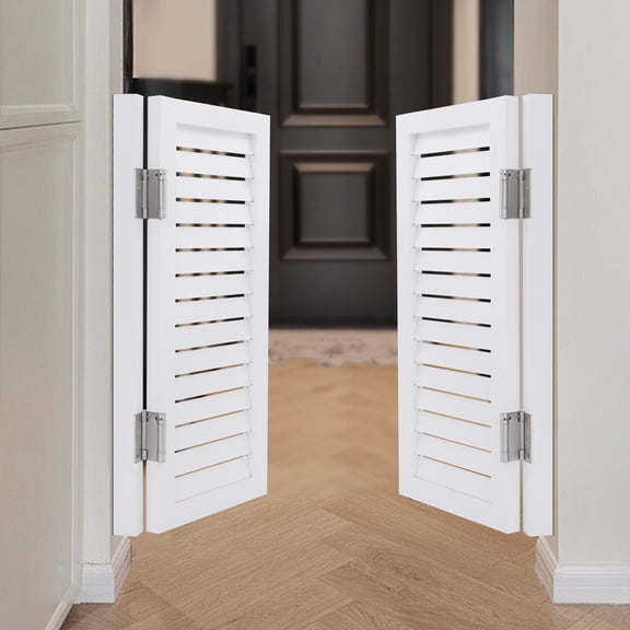 Swinging Door, 33.46x35.43in Double Louvered Half Door, White, 85x90cm Partition Door, Easy Install, Modern Interior Room Divider for Hallway, Home