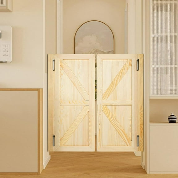 Swinging Door, Coffee Two-Way Double with Hinges Pine Saloon Doors Interior Door for Doorway Partition Door (31.5" * 35.43" Log Color)