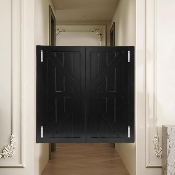 Swinging Door, Interior Pine Wood Cafe Doors, Auto Close Partition Door with 4 Hinges, for Hallway Porch Kitchen Bar Stairs Entrance, 35.43 * 35.43 in, Black
