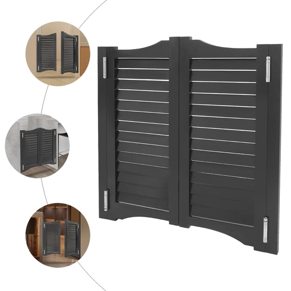 Swinging Door Louvered Wood Cafe Door, Modern Saloon Porch Entrance Half Door for House Kitchen Partition Doorways Bar with Hardware (Black, Dual-Door, 35.4x35.4inch)