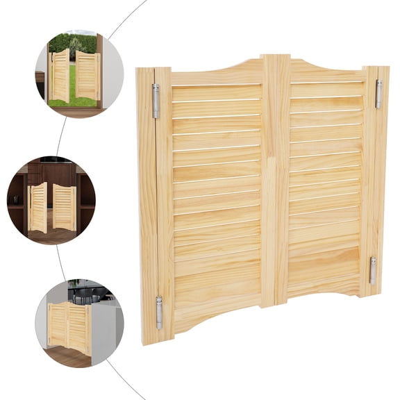 Swinging Door Louvered Wood Cafe Door, Modern Saloon Porch Entrance Half Doors for House Kitchen Partition Doorways Bar with Hardware,(Wood Color, Dual-Door, 35.4x35.4inch)