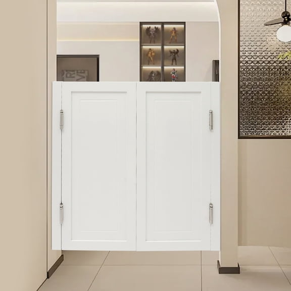 Swinging Door, Partition Door, Room Divider, White Double Door, 35.43x35.43in, 3.5cm, 15 Slats Panel Design, Smooth Surface Easy Wipe Clean