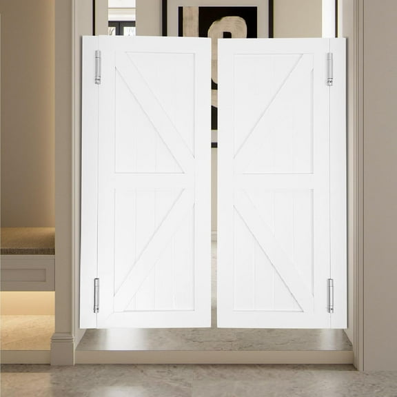 Swinging Doors, Wood Saloon Swing Doors, Swinging Barn Door, Auto Close Kitchen Bathroom Hallway Bar Swinging Door for Indoor (White 31.5"x35.4")