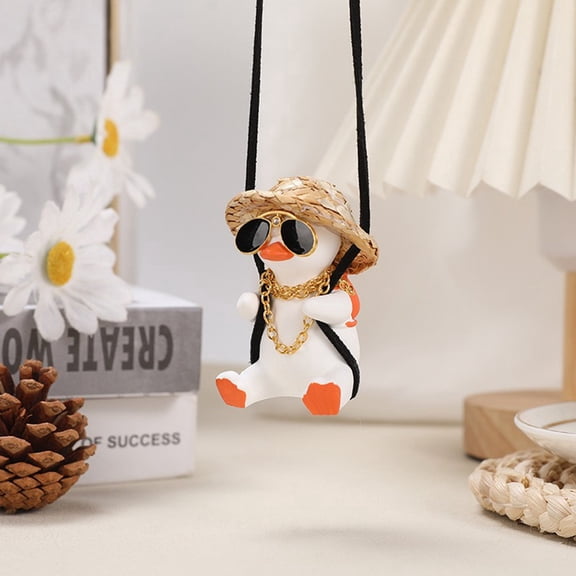 Swinging Duck Car Rearview Mirror Pendant,Cute Resin Animal Hanging Ornament,Auto Interior Accessory for Women Men Dashboard Decor