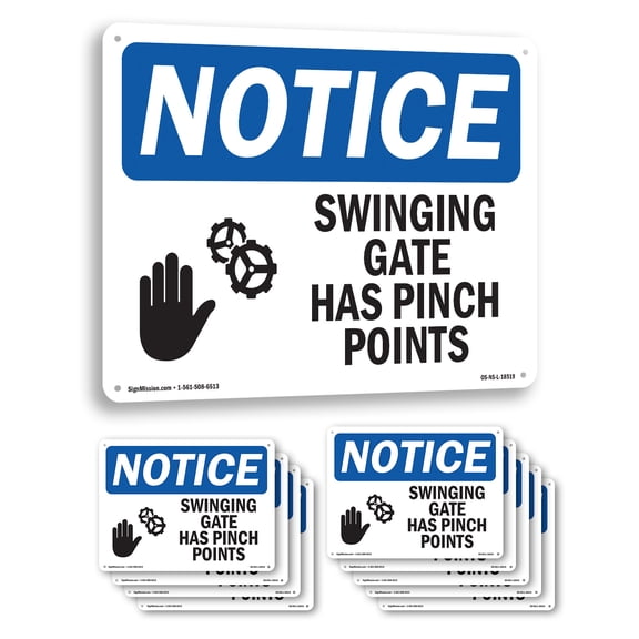Swinging Gate Has Pinch Points OSHA Notice Aluminum Sign 14 Inch x 10 Inch - 10 Pack