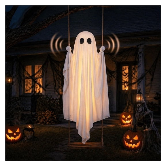Swinging Ghost Outdoor Decor with Remote Control & Scary Sound,Halloween