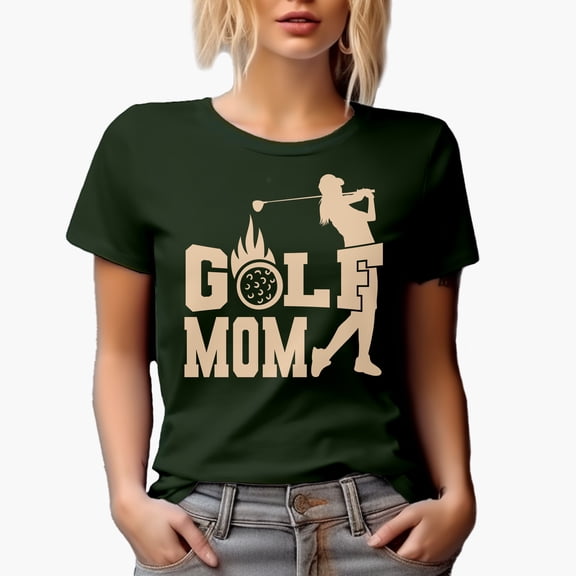 Swinging Golf Mom with a Swinging Woman or Mother Golf Player, Golfing or Golfer Themed Merch Gift, Military Green T-Shirt, 3XL