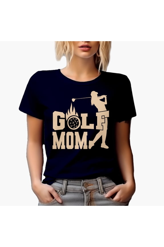 Swinging Golf Mom with a Swinging Woman or Mother Golf Player, Golfing or Golfer Themed Merch Gift, Navy Blue T-Shirt, 3XL