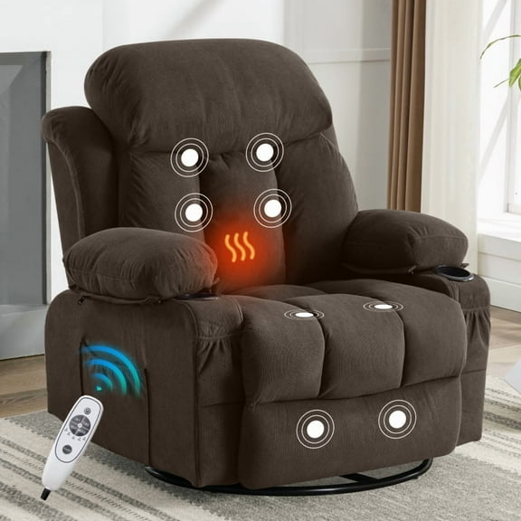 Swinging Recliner Massage Heated Sofa with USB Ports, Side Pocket & 2 Cup Holders, Ergonomic Lounge Chair for Relaxation