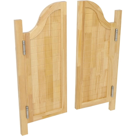 Swinging Solid Wood Door, Cafe Salon Half Waist Door with Hinges for Kitchen Shop Entrance Pub Coffee Partition, L:31.49" x H:35.43" (Log Color)
