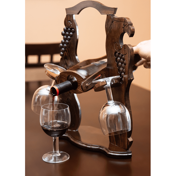 Swinging Wine Bottle Holder With 2 Glass Holders