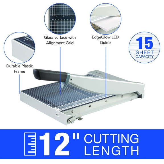 Swingline ClassicCut 1215G Guillotine Trimmer with EdgeGlow, Glass, 12", 15 Sheets