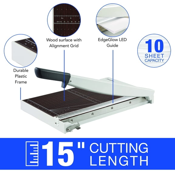 Swingline ClassicCut 1510W Guillotine Trimmer with EdgeGlow, Wood, 15", 10 Sheets