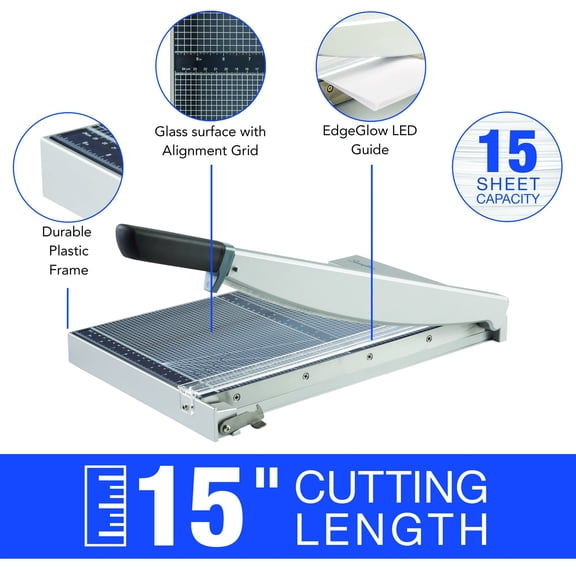 Swingline ClassicCut 1515G Guillotine Trimmer with EdgeGlow, Glass, 15", 15 Sheets