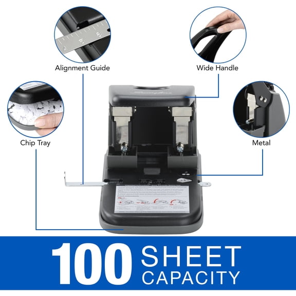 Swingline High Capacity 2-Hole Punch, Fixed Centers, 100 Sheets