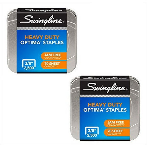 Swingline Staples, Optima, Heavy Duty, 3/8" Length, Jam Free, 125/Strip, 2500/Box, 2 Pack 35557