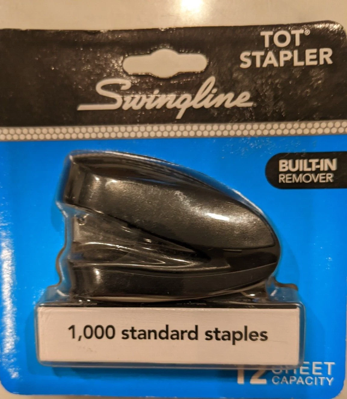 Swingline Tot Stapler 12 Sheet Capacity Black 1000 Staples Built-In Remover New