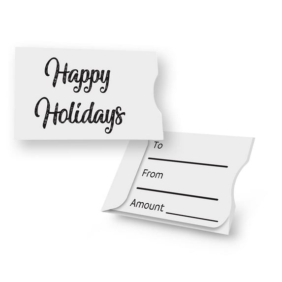 Swipe It Holiday Gift Card Holder 25 Pack Money Credit Card Size Paper Gift Card Sleeves Bulk, Happy Holidays Christmas Envelopes, White