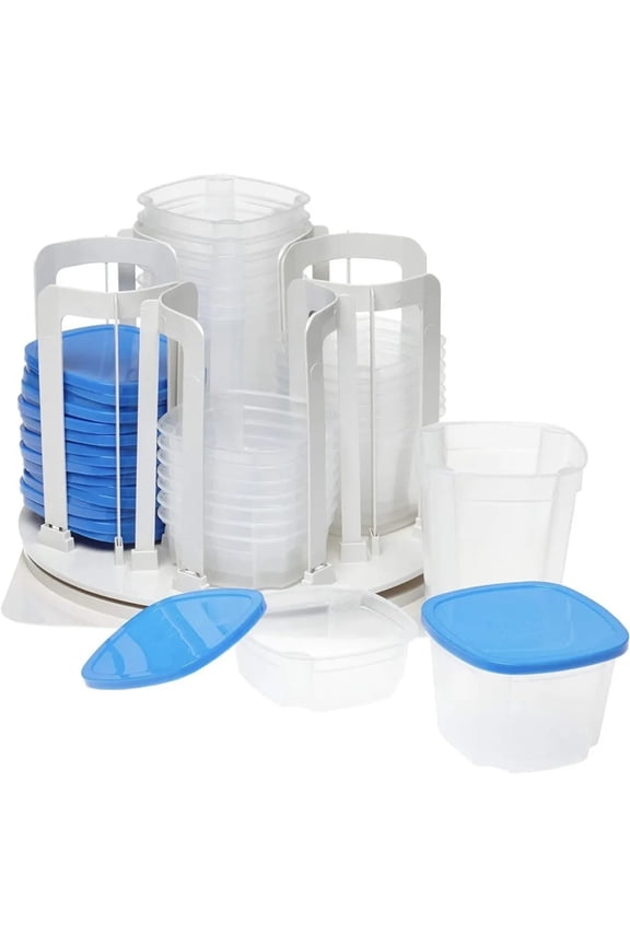 Handy Gourmet Swirl Around Food Storage Carousel, 49-Piece Set, 24 Containers and 24 Lids, BPA-Free Plastic, Assorted