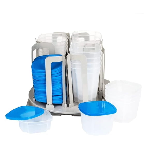 Swirl Around Smart Spin Storage Container Organizer System - Clear Containers & Carousel - Office, Garage, Refrigerator - 8 oz, 16 oz, 24 oz