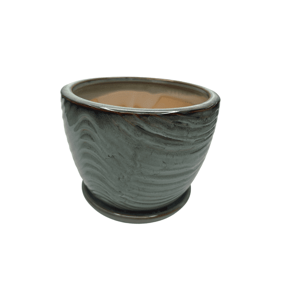 Swirl Drape Planter with Attached Saucer - Hunter - 6" x 5"