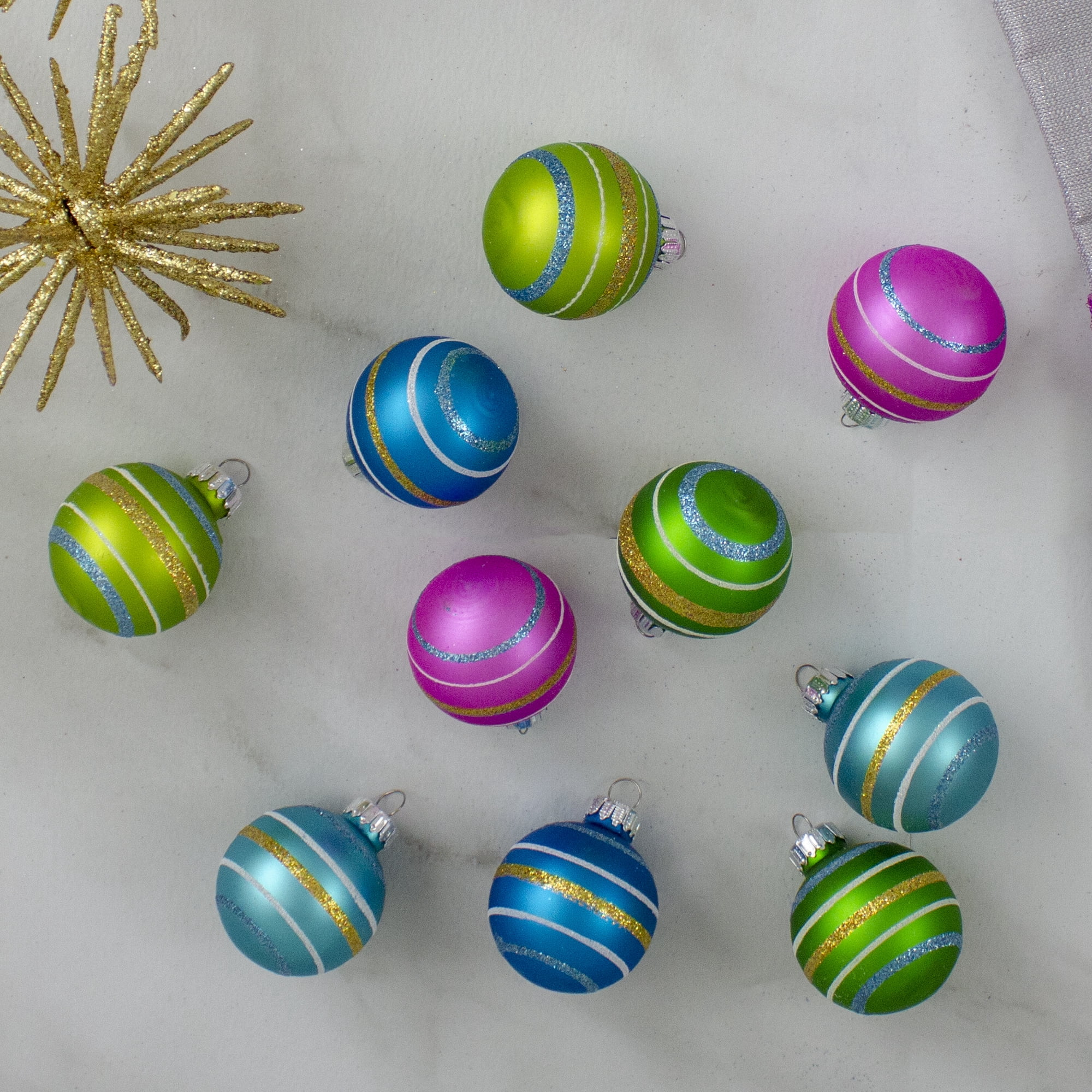 Swirl Glass Christmas Ball Ornaments - 1.5" (40mm) - Multicolor - 10ct