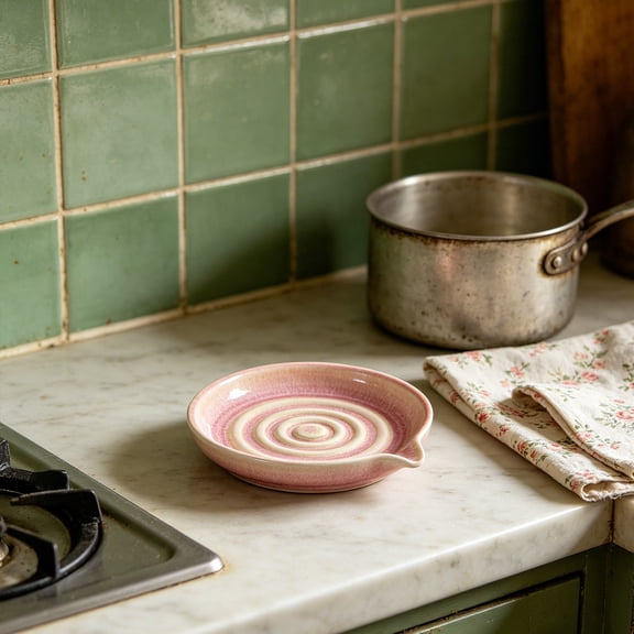 Swirl Glaze Ceramic Spoon Rest Plate, Multi-Color Heat Resistant Kitchen Utensil Holder Dish for Stove Countertop Storage