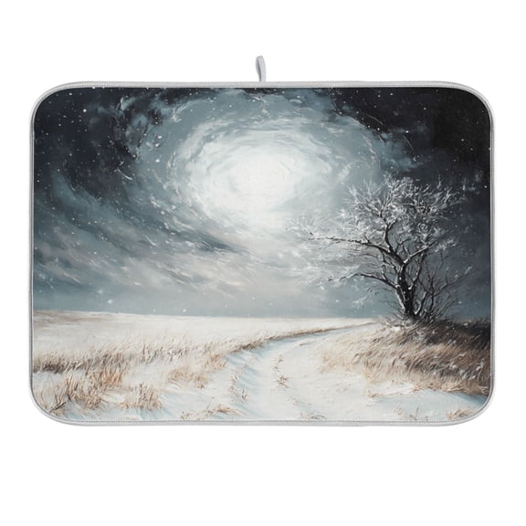 Swirl Of Snow in Sky Dish Drying Mat 16x18 Absorbent Microfiber Draining Rack Pad for Kitchen Counter Sink
