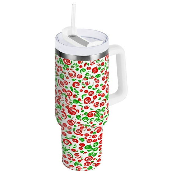 Swirl Pattern Insulated Tumblers 40oz Double-Walled Stainless Steel Water Bottles Car Handle