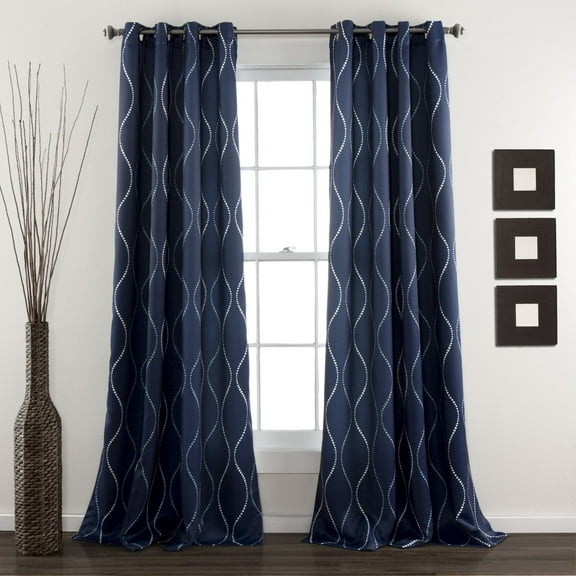 Swirl Room Darkening Window Curtain Panels Navy 52X95 Set