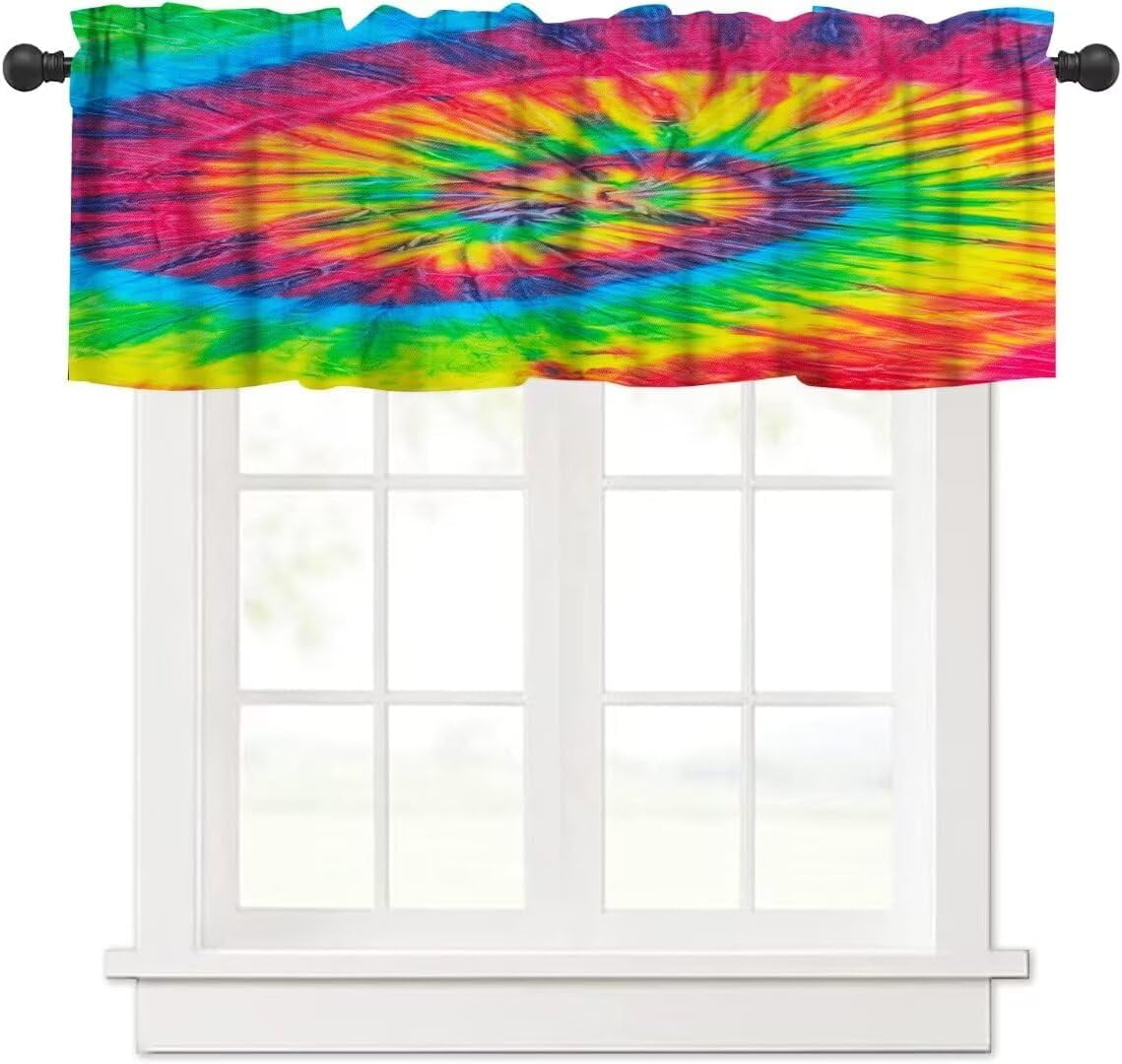 Multicolor Valance Swirl Tie Dye Multicolor Window Valance Curtain,Retro Spiral Hippie ...