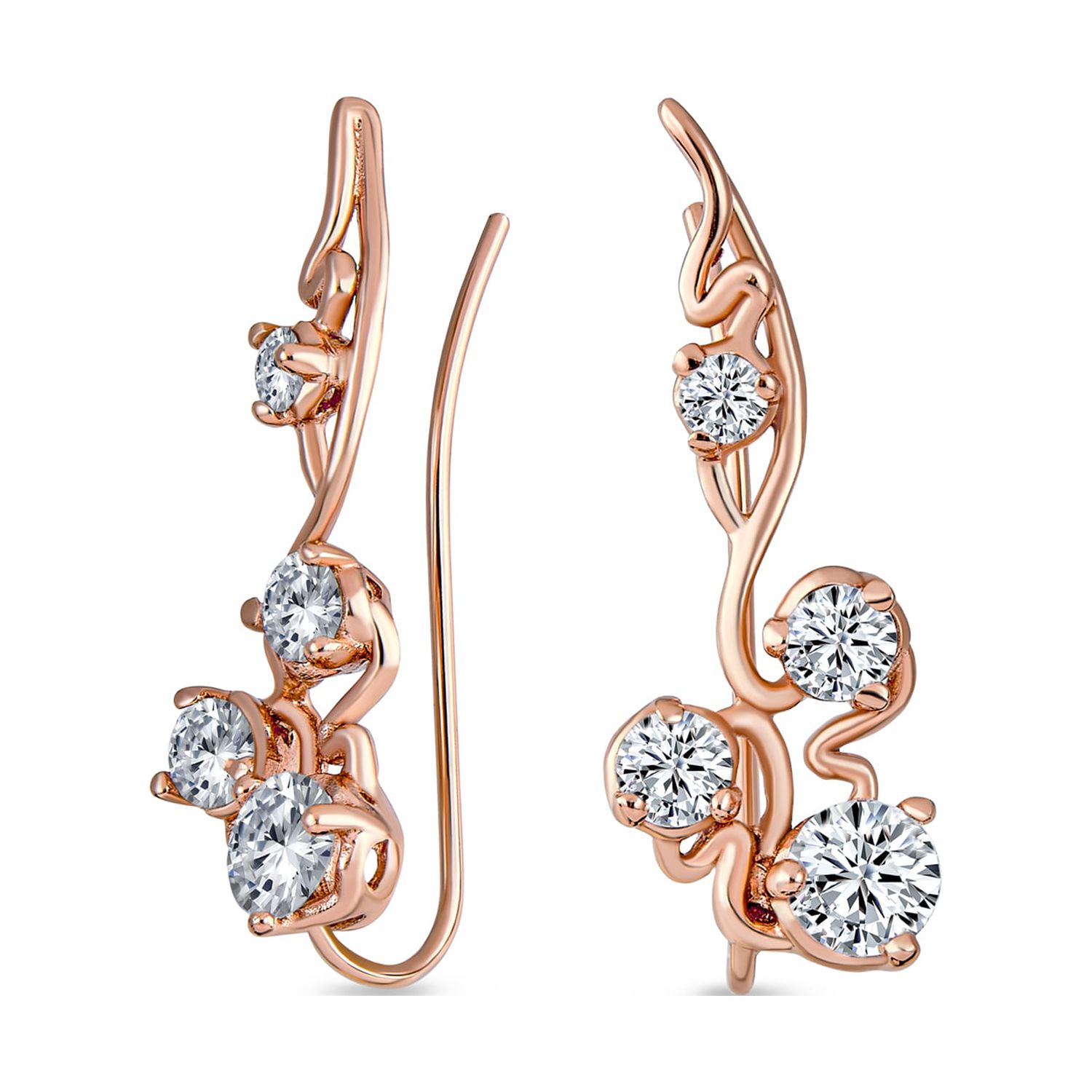 Rose Gold Plated Silver Ear Climbers CZ Crawler Earrings 24mm 1 inch