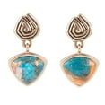 thumbnail image 1 of Swirled Blue Turquoise and Orange Sponge Coral Matrix Golden Post Earrings, 1 of 3