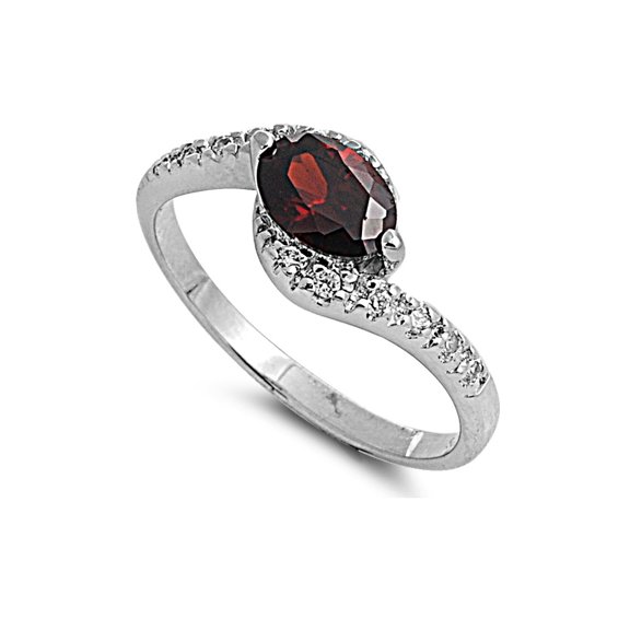 Swirled Destiny Simulated Garnet Cubic Zirconia Ring Sterling Silver 925