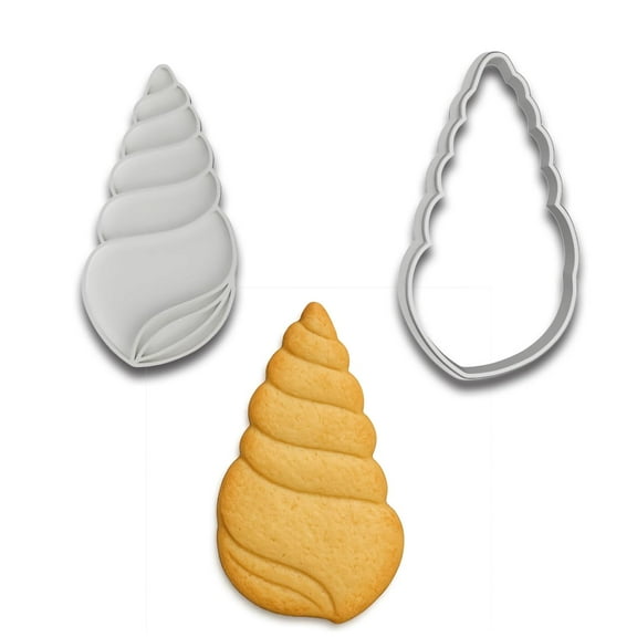 Swirled Seashell Cookie Cutter & Stamp Set - 4x2 Inches, Perfect for Ocean-Themed Baking