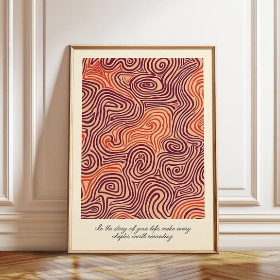 Swirling Abstract Burgundy Orange Linework Modern Wall Art Print, Unframed Paper Poster 24x36in