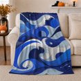 thumbnail image 1 of Swirling Blue Ocean Waves Digital Print, Mystical Fantasy Scene, Warm Flannel Blanket for Beach House and Reading Nook, Beach Lovers Valentine's Day Gift, Fantasy Home Decor, 1 of 9