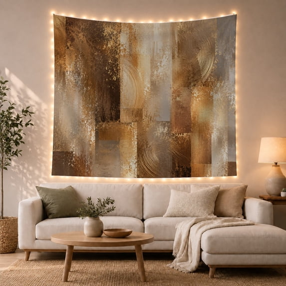 Swirling Brushstrokes Among Earthy Color Blocks, Dramatic Abstract for Art Lovers, Industrial Wall Art, Housewarming Gift, Tapestry Wall Hanging for Studio and Living Room