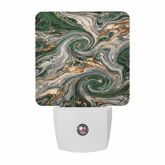 Swirling Emerald Bands Night Lights, Abstract Liquid Gold Green Beige Ripple Smart Auto Dusk to Dawn Sensor Nightlights Plug-in Nightlight for Bedroom Bathroom Living Room Kitchen Hallway