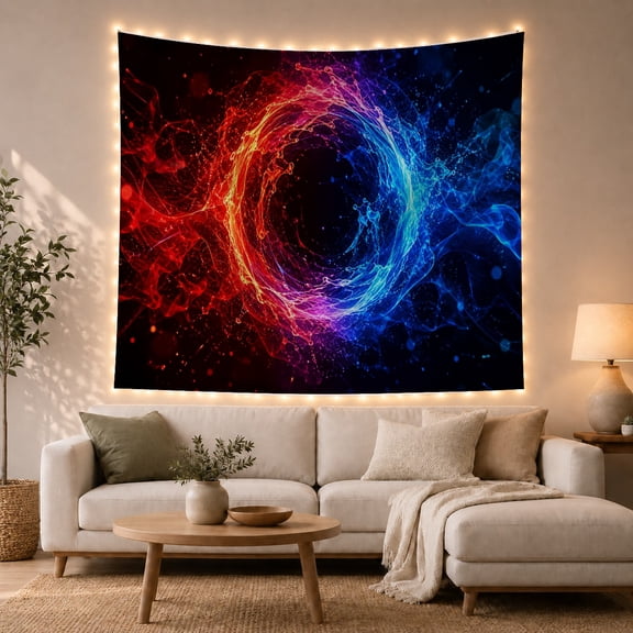 Swirling Energy Vortex on a Black Background, Mystical Fantasy Style for Energy Art Fans, Motion Wall Decor Housewarming Gift, Tapestry Wall Hanging for Gaming Room and Dorm