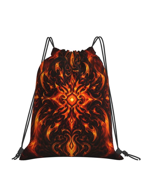 Swirling Flame Tribal Artwork Large Drawstring Backpack Casual Cinch Sack Bag Backpack for Sports Hiking Travel Gym