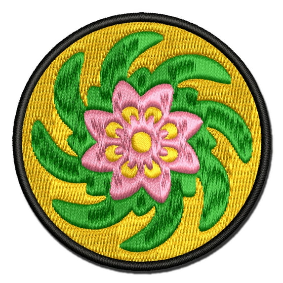 Swirling Geometrical Flower Applique Multi-Color Embroidered Hook & Loop Patch - 2.5 Inch Small
