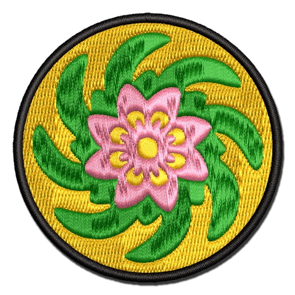 Swirling Geometrical Flower Applique Multi-Color Embroidered Iron-On Patch - 2.5 Inch Small